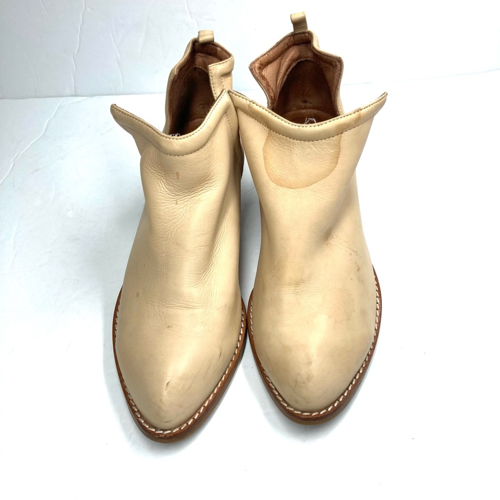 Jeffrey Campbell Womens Muskrat Cream Leather Ankle Booties 8 Cutout Pull Loop - Picture 8 of 16